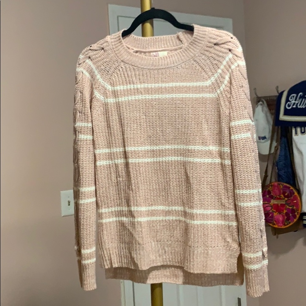 pink and while striped sweater